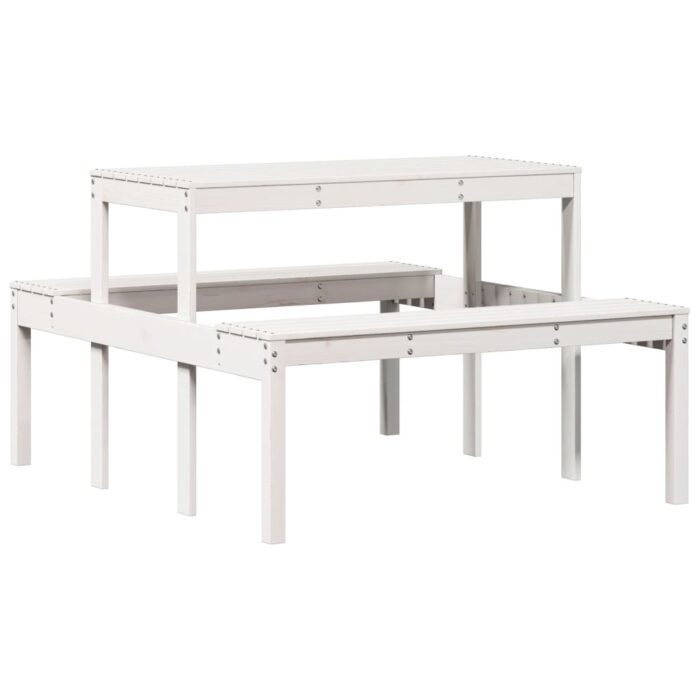 Table de pique-nique blanc 110x134x75 cm bois massif de pin – Image 4