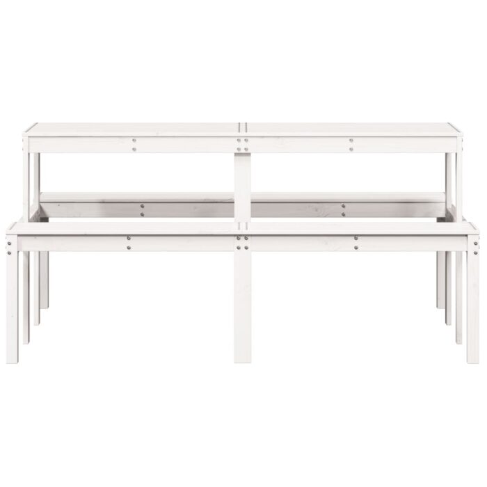 Table de pique-nique blanc 160x134x75 cm bois massif de pin – Image 2