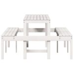 Table de pique-nique blanc 160x134x75 cm bois massif de pin – Image 3