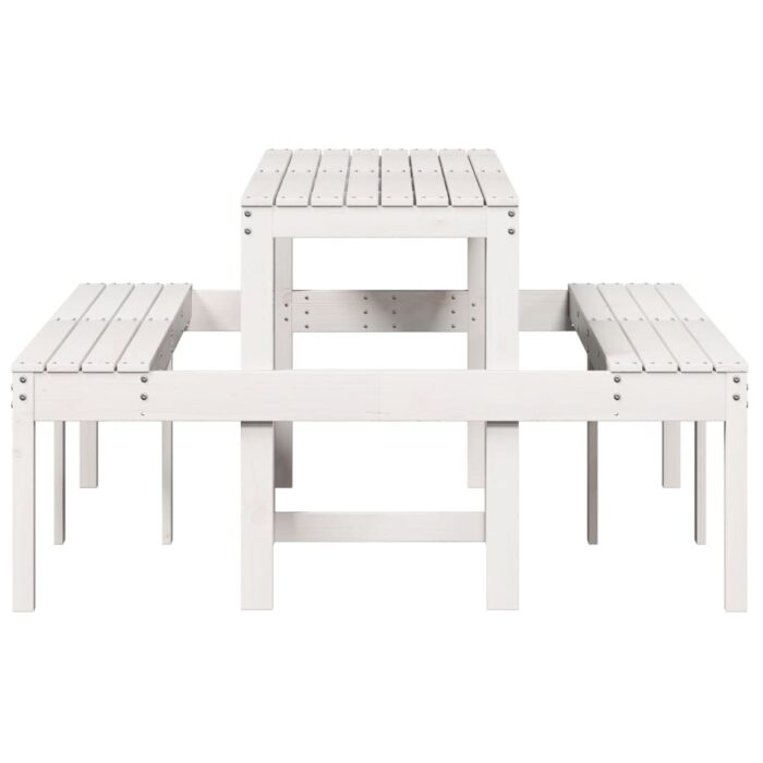 Table de pique-nique blanc 160x134x75 cm bois massif de pin – Image 3