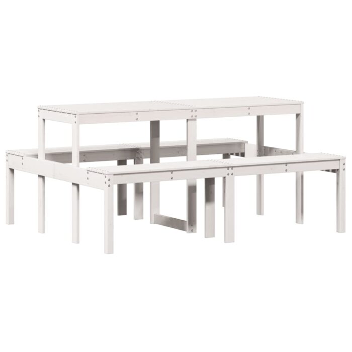 Table de pique-nique blanc 160x134x75 cm bois massif de pin – Image 4