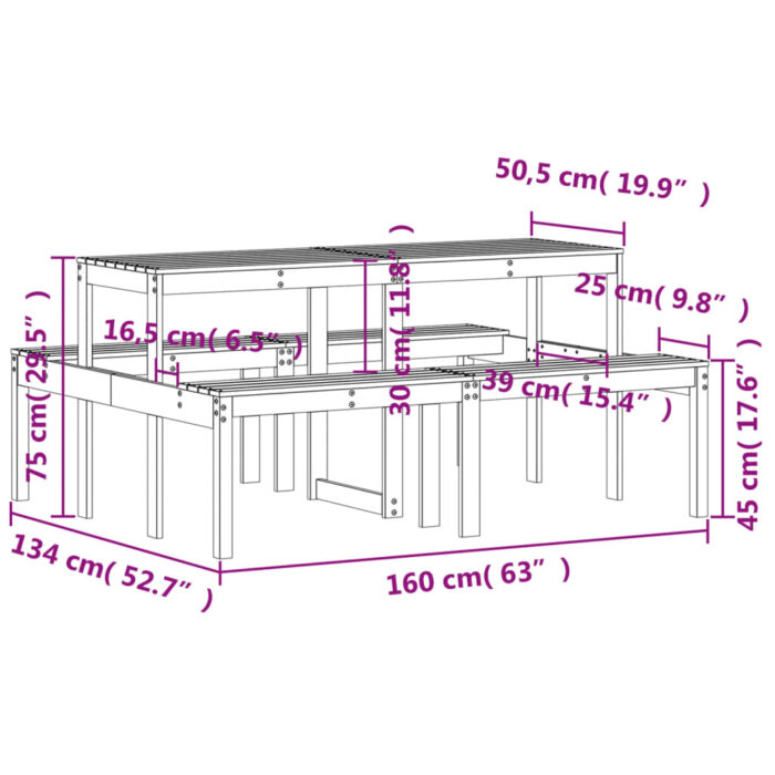 Table de pique-nique 160x134x75 cm bois de pin imprégné – Image 7