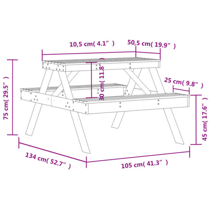 Table de pique-nique 105x134x75 cm bois massif de douglas – Image 7
