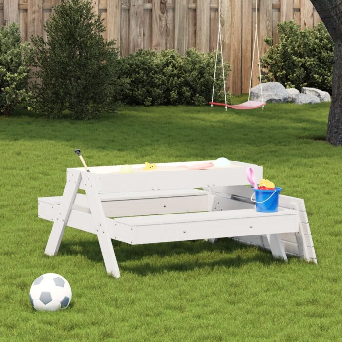 Table de pique-nique avec bac à sable pour enfants pin massif – Image 2