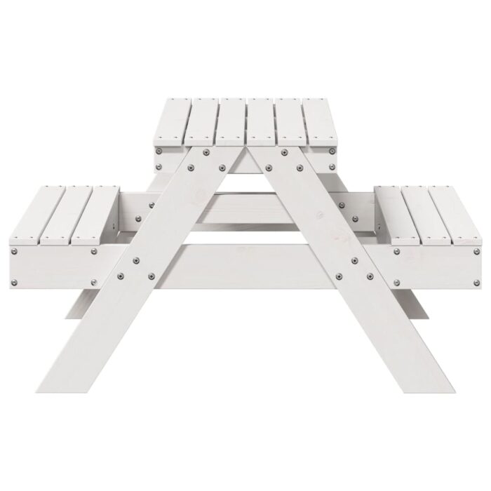 Table de pique-nique pour enfants blanc bois massif de pin – Image 3