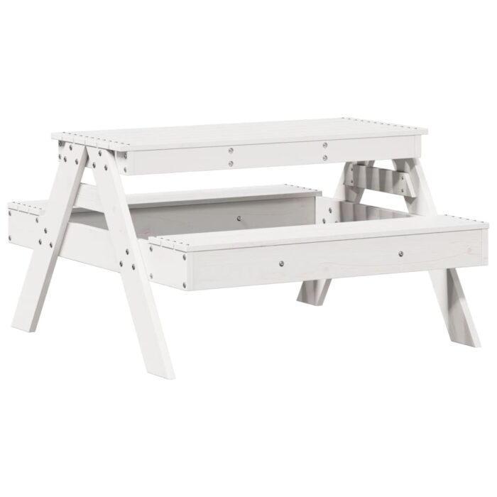Table de pique-nique pour enfants blanc bois massif de pin – Image 4