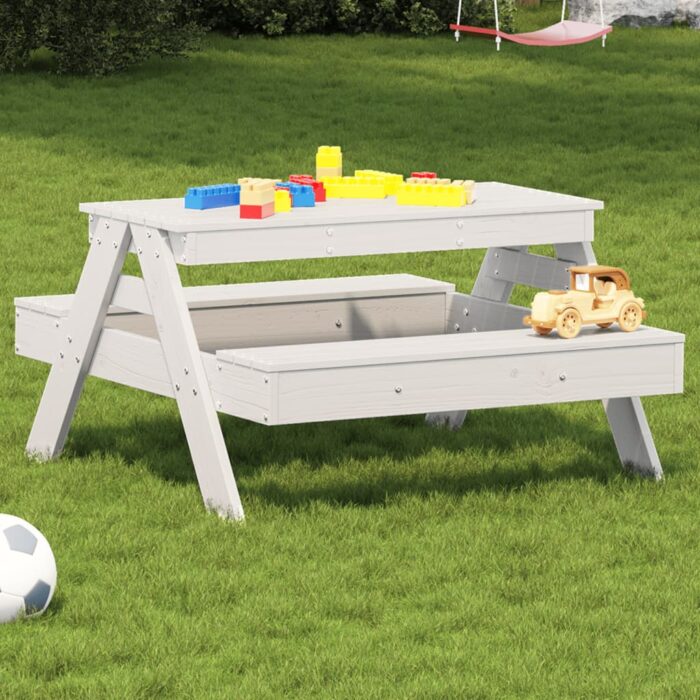 Table de pique-nique pour enfants blanc bois massif de pin – Image 1