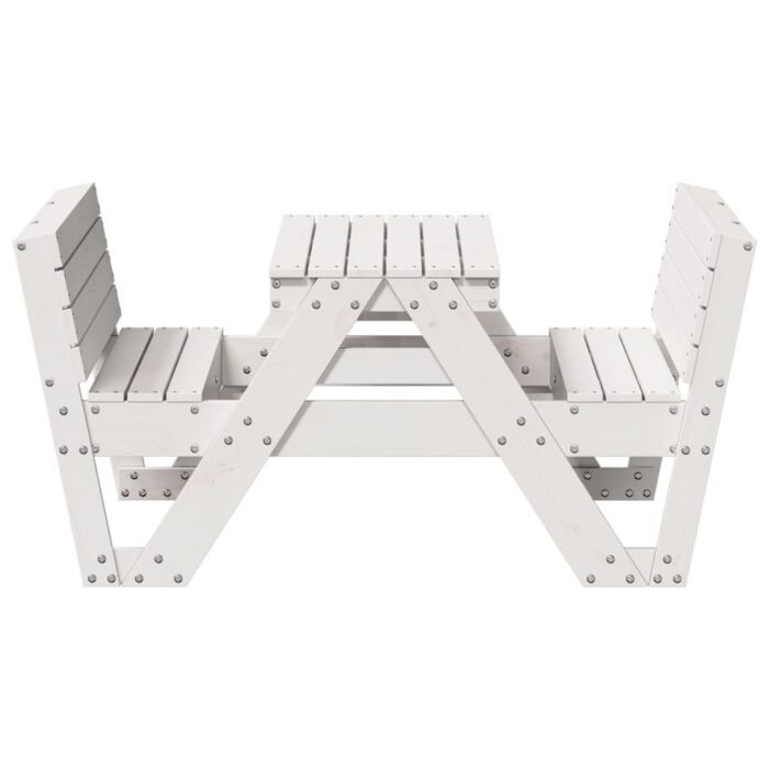Table de pique-nique pour enfants blanc bois massif de pin – Image 3