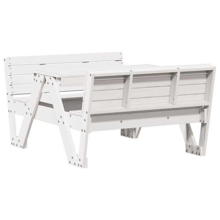 Table de pique-nique pour enfants blanc bois massif de pin – Image 4