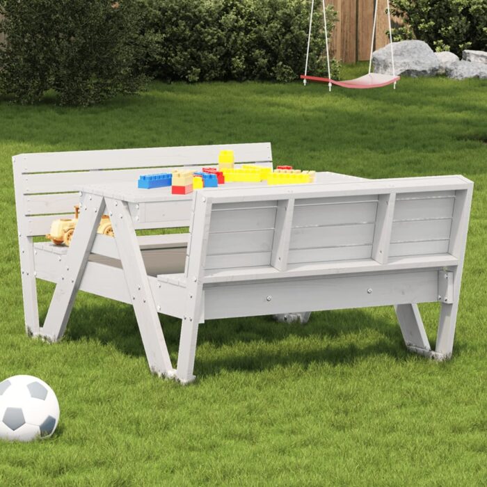 Table de pique-nique pour enfants blanc bois massif de pin – Image 1