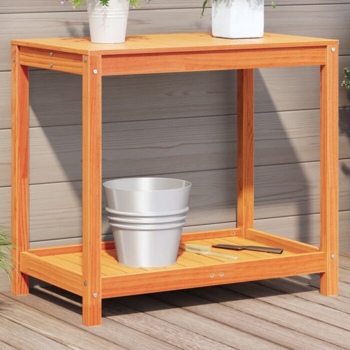 Table de rempotage avec étagère cire marron bois massif de pin – Image 1