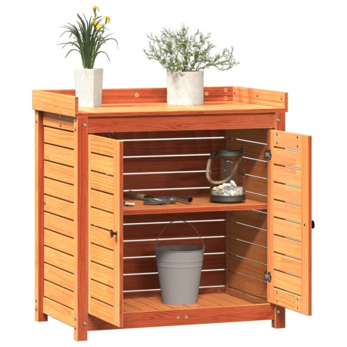 Table de rempotage avec étagères marron bois massif de pin – Image 2