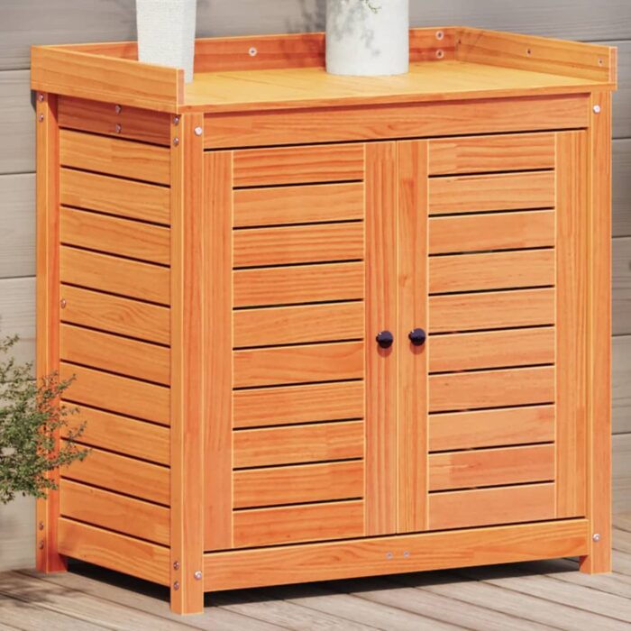 Table de rempotage avec étagères marron bois massif de pin – Image 1