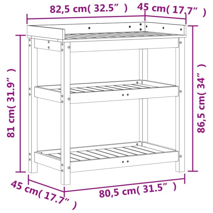 Table de rempotage avec étagères marron bois massif de pin – Image 8