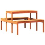 Table de pique-nique cire marron 110x134x75 cm bois massif pin – Image 4
