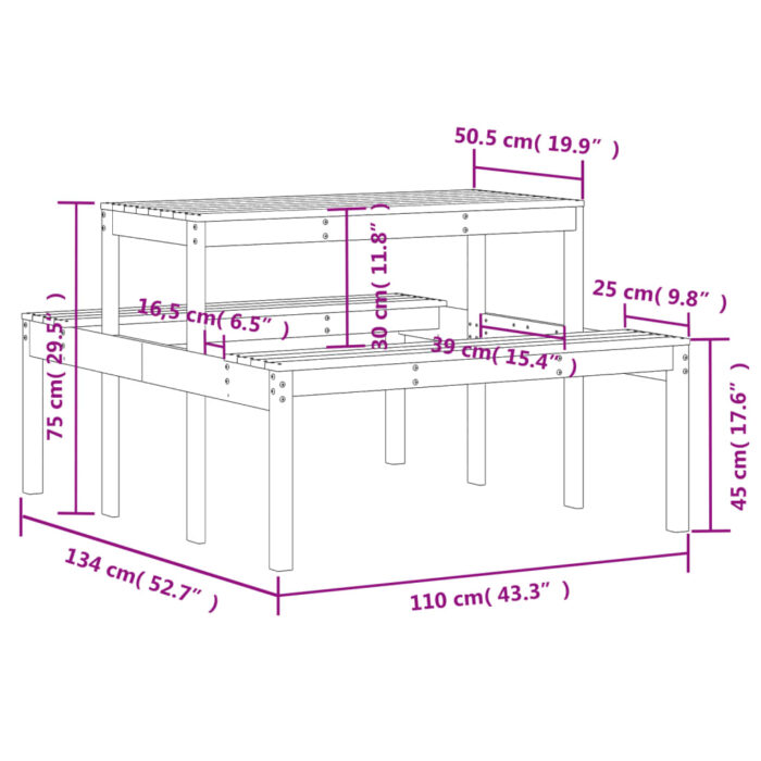 Table de pique-nique cire marron 110x134x75 cm bois massif pin – Image 7