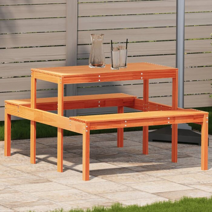 Table de pique-nique cire marron 110x134x75 cm bois massif pin – Image 1