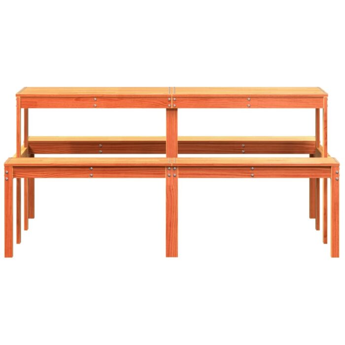 Table de pique-nique cire marron 160x134x75 cm bois massif pin – Image 2