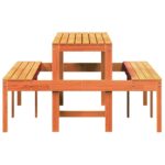 Table de pique-nique cire marron 160x134x75 cm bois massif pin – Image 3