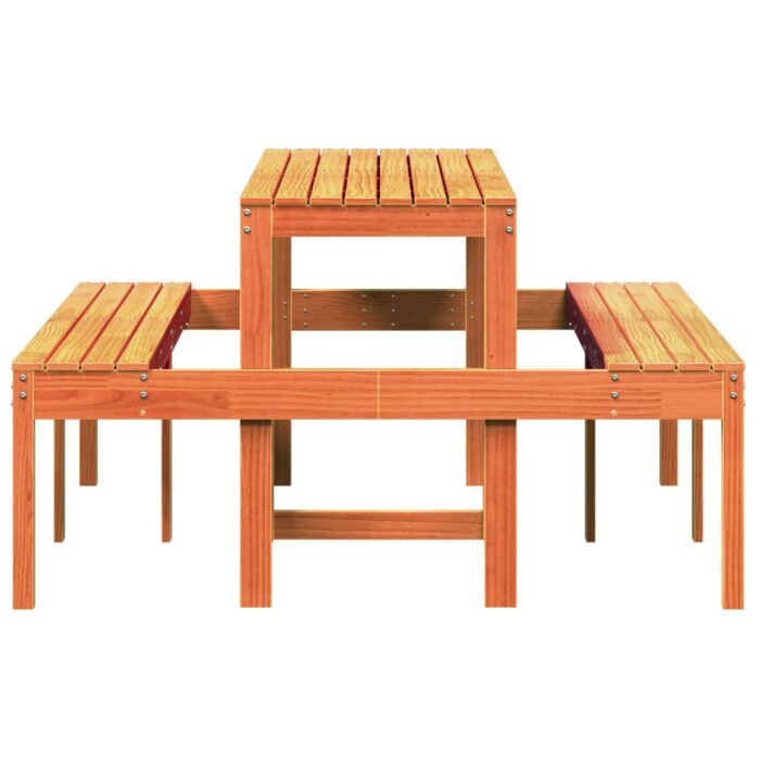 Table de pique-nique cire marron 160x134x75 cm bois massif pin – Image 3
