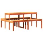 Table de pique-nique cire marron 160x134x75 cm bois massif pin – Image 4