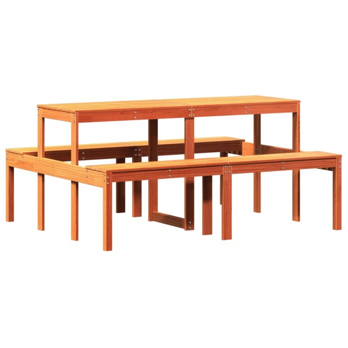 Table de pique-nique cire marron 160x134x75 cm bois massif pin – Image 4