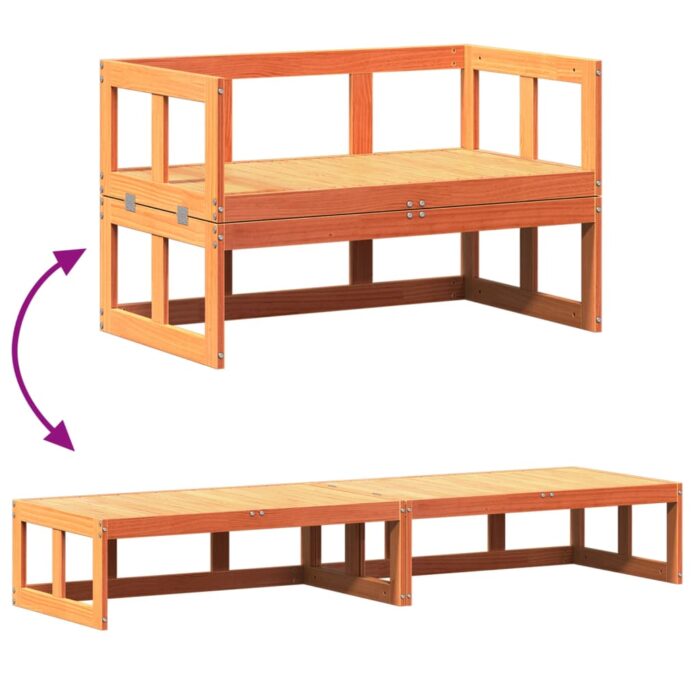 Canapé de jardin extensible cire marron bois massif de pin – Image 6