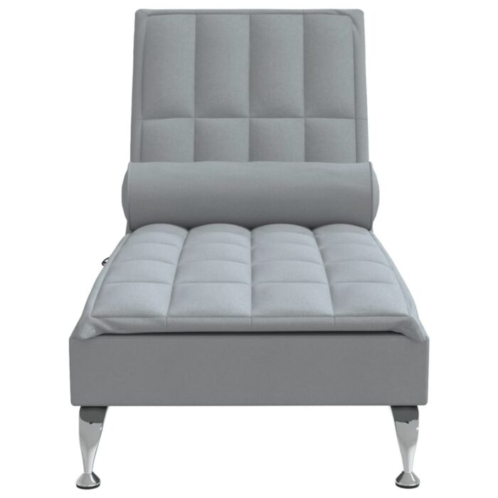 Chaise longue de massage avec traversin gris clair tissu – Image 2