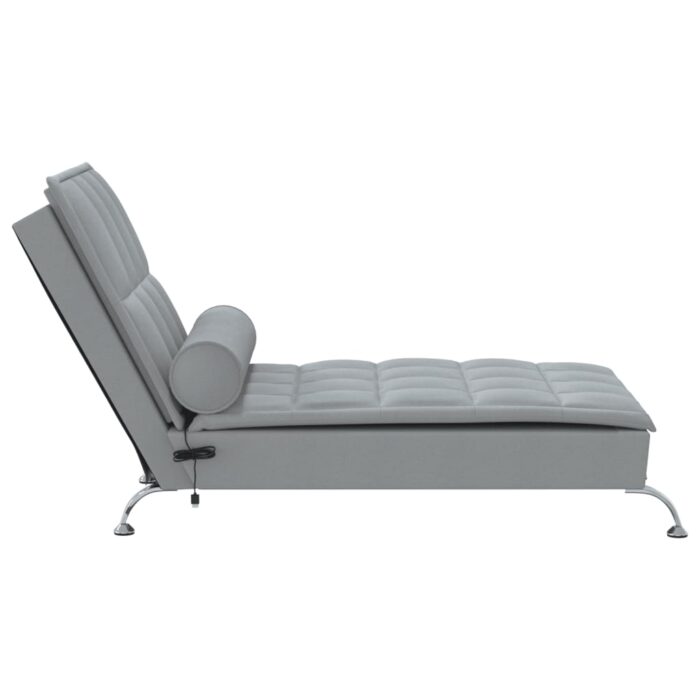 Chaise longue de massage avec traversin gris clair tissu – Image 3