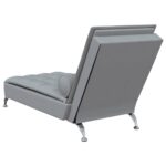 Chaise longue de massage avec traversin gris clair tissu – Image 4