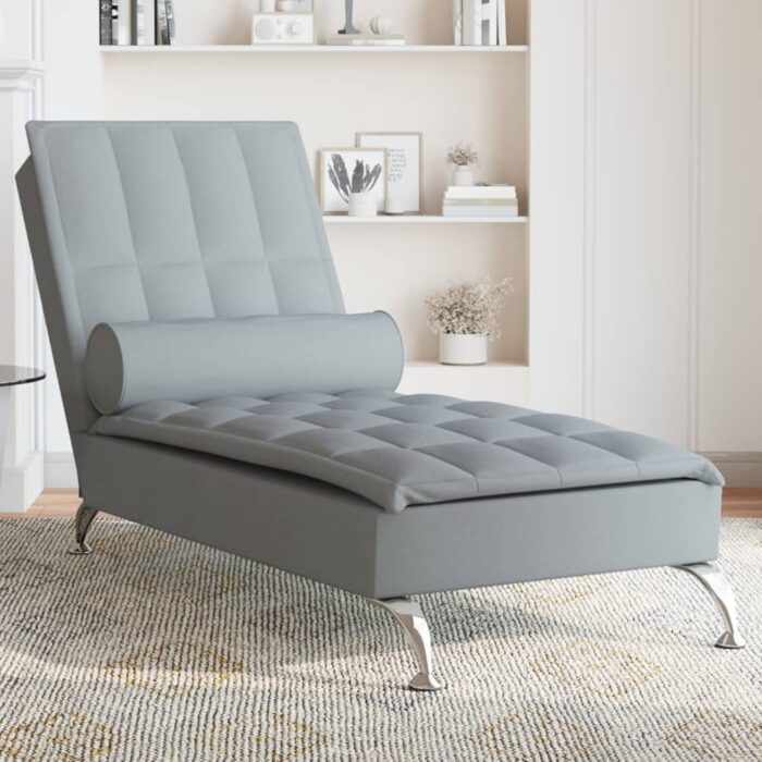 Chaise longue de massage avec traversin gris clair tissu – Image 1