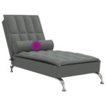 Chaise longue de massage avec traversin gris foncé tissu – Image 5