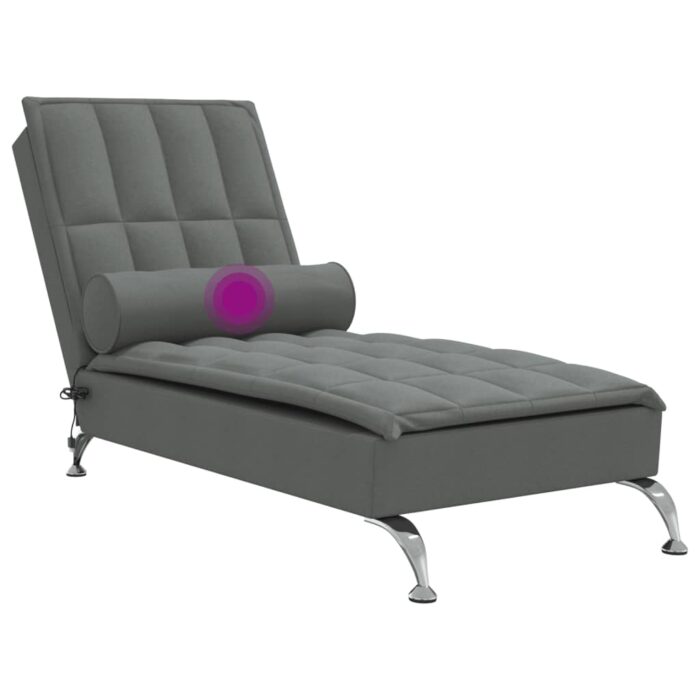 Chaise longue de massage avec traversin gris foncé tissu – Image 5