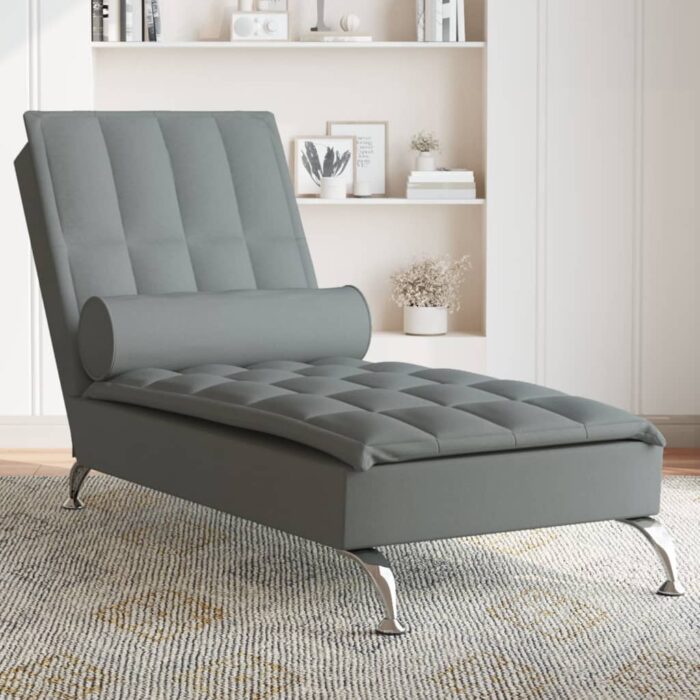 Chaise longue de massage avec traversin gris foncé tissu – Image 1
