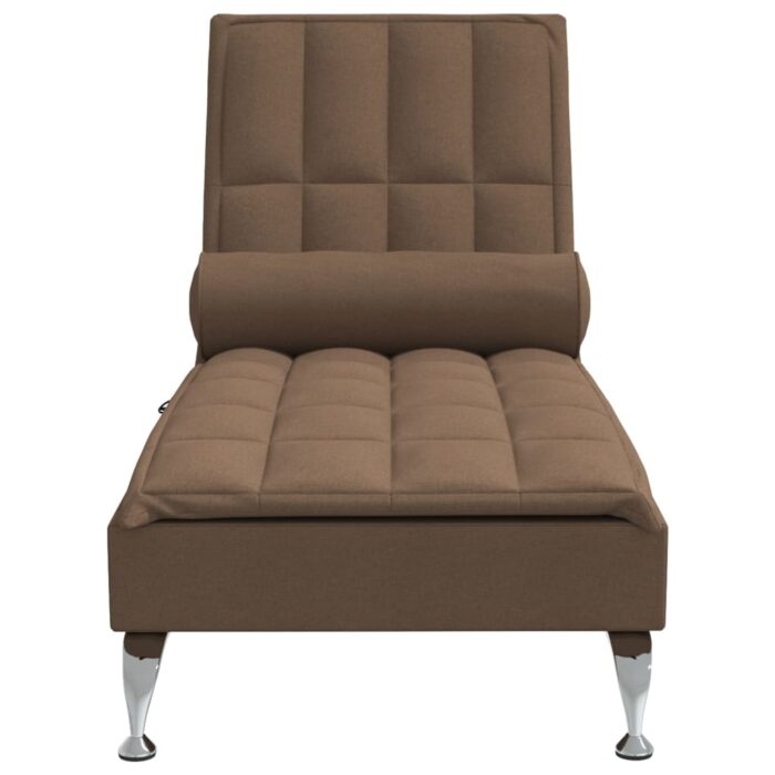 Chaise longue de massage avec traversin marron tissu – Image 2
