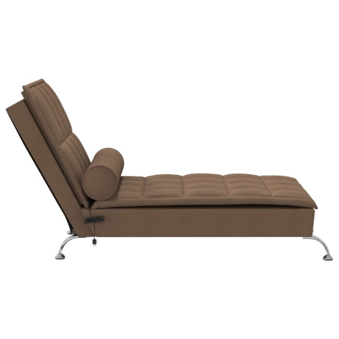 Chaise longue de massage avec traversin marron tissu – Image 3
