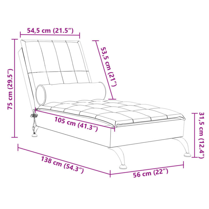 Chaise longue de massage avec traversin marron tissu – Image 8