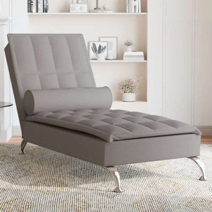 Chaise longue de massage avec traversin taupe tissu – Image 1