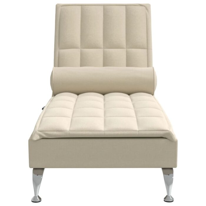 Chaise longue de massage avec traversin crème tissu – Image 2