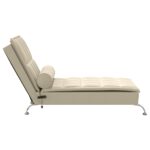 Chaise longue de massage avec traversin crème tissu – Image 3