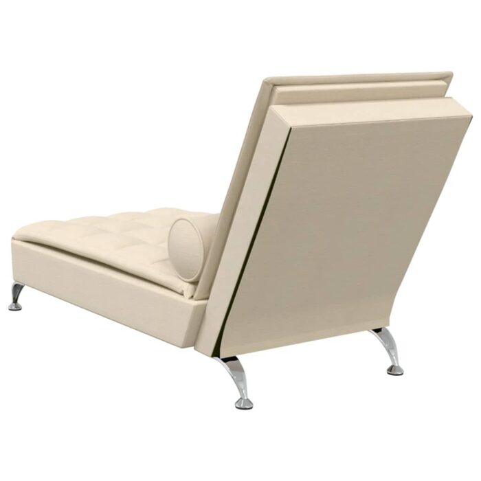 Chaise longue de massage avec traversin crème tissu – Image 4