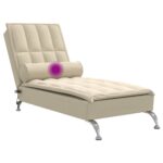Chaise longue de massage avec traversin crème tissu – Image 5