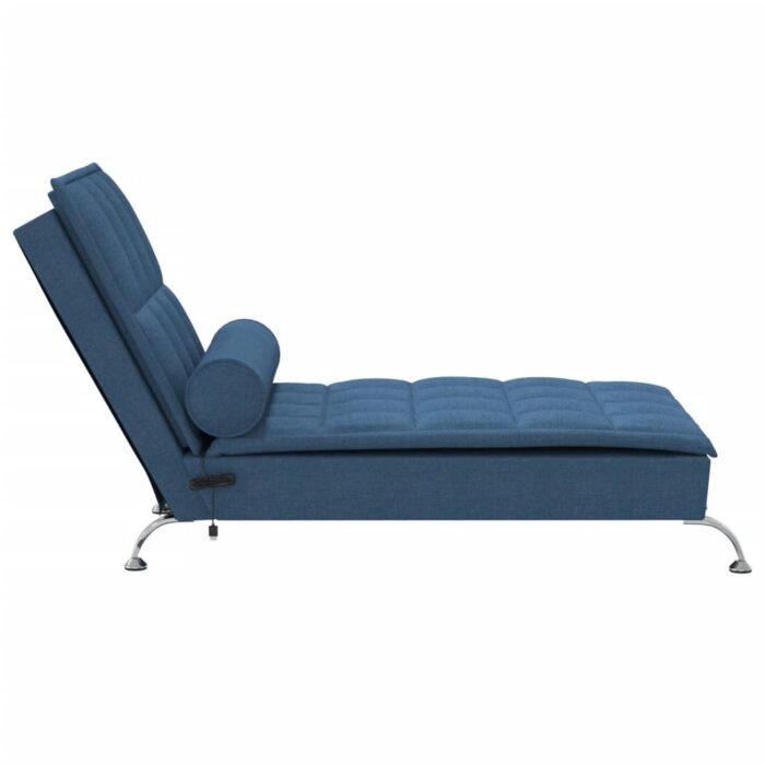 Chaise longue de massage avec traversin bleu tissu – Image 2