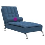 Chaise longue de massage avec traversin bleu tissu – Image 4