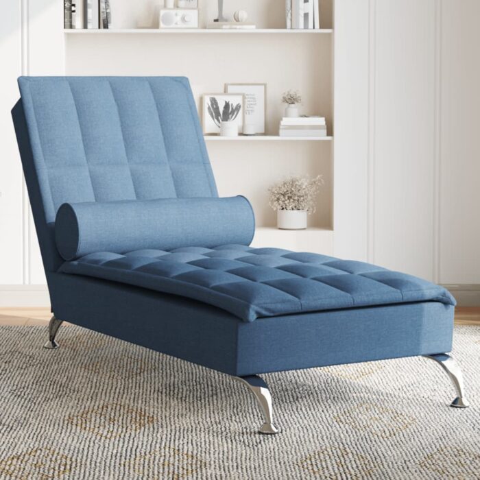 Chaise longue de massage avec traversin bleu tissu – Image 1