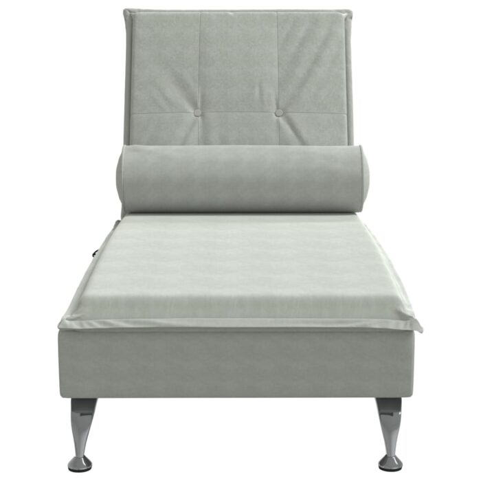 Chaise longue de massage avec traversin gris clair velours – Image 2