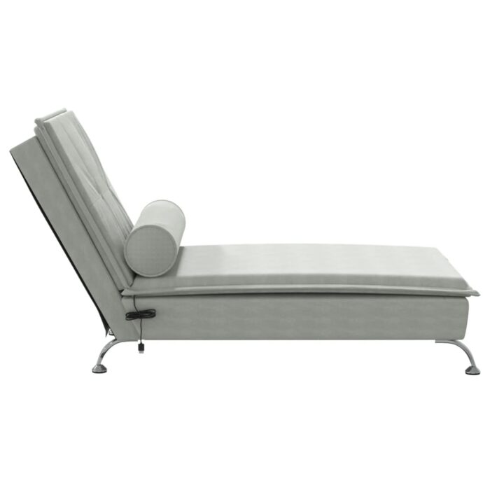 Chaise longue de massage avec traversin gris clair velours – Image 3