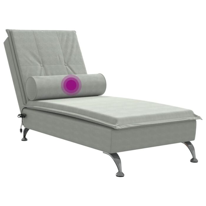 Chaise longue de massage avec traversin gris clair velours – Image 5