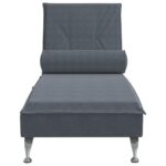 Chaise longue de massage avec traversin gris foncé velours – Image 2