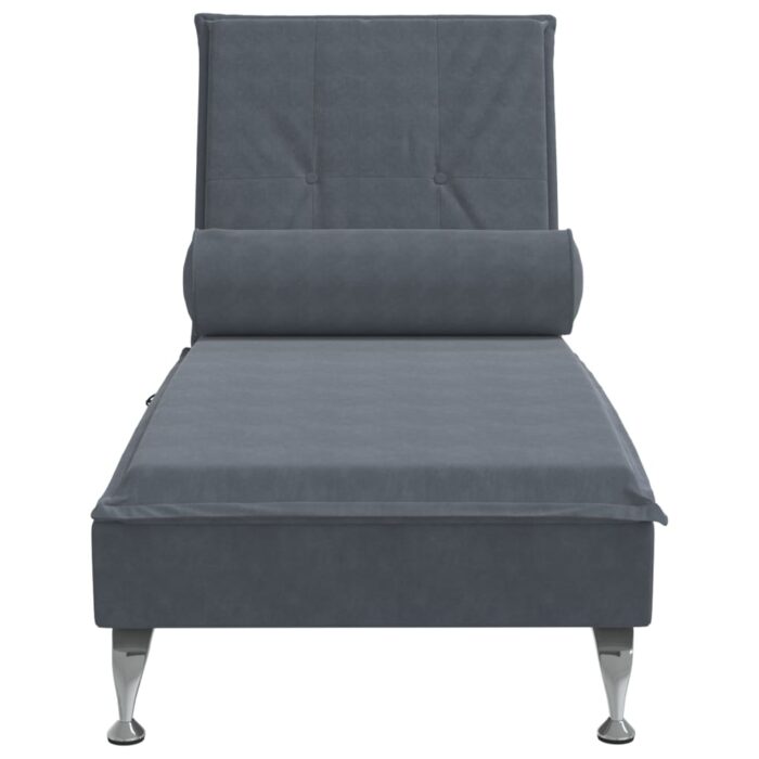 Chaise longue de massage avec traversin gris foncé velours – Image 2